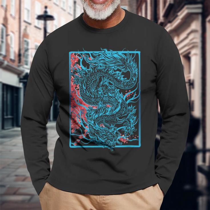 Japanischer Drache Mit Kirschblüten Und Sakura And Dragon Langarmshirts Geschenke für alte Männer