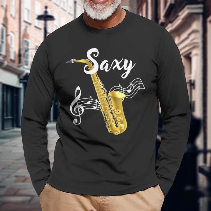 Jazz Music Lover Gold Sax Saxy Saxophone Player Long Sleeve T-Shirt Gifts for Old Men