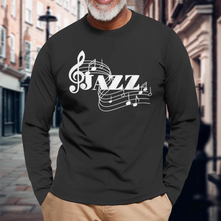 Jazz Musician Sheet Music Jazz Notes Long Sleeve T-Shirt Gifts for Old Men