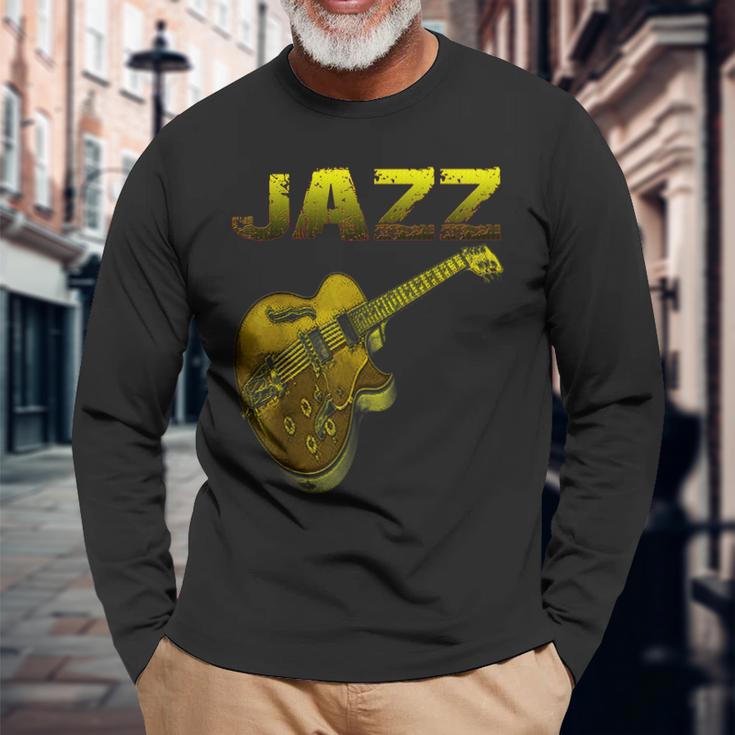 Jazz Vintage Guitar Musician Long Sleeve T-Shirt Gifts for Old Men