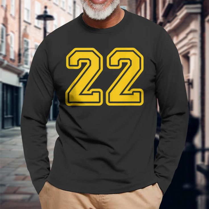 Jersey 22 Golden Yellow Sports Team Jersey Number 22 Long Sleeve T-Shirt Gifts for Old Men