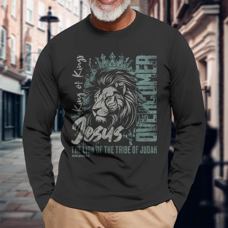 Jesus Is King Lion Of Judah Bible Faith Graphic Christian Long Sleeve T-Shirt Gifts for Old Men