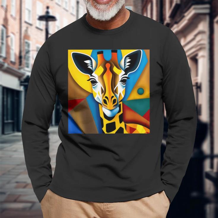 Jirafa Africano Animales Motivo África Colorido Jirafa Amantes Camiseta de manga larga Regalos para ancianos