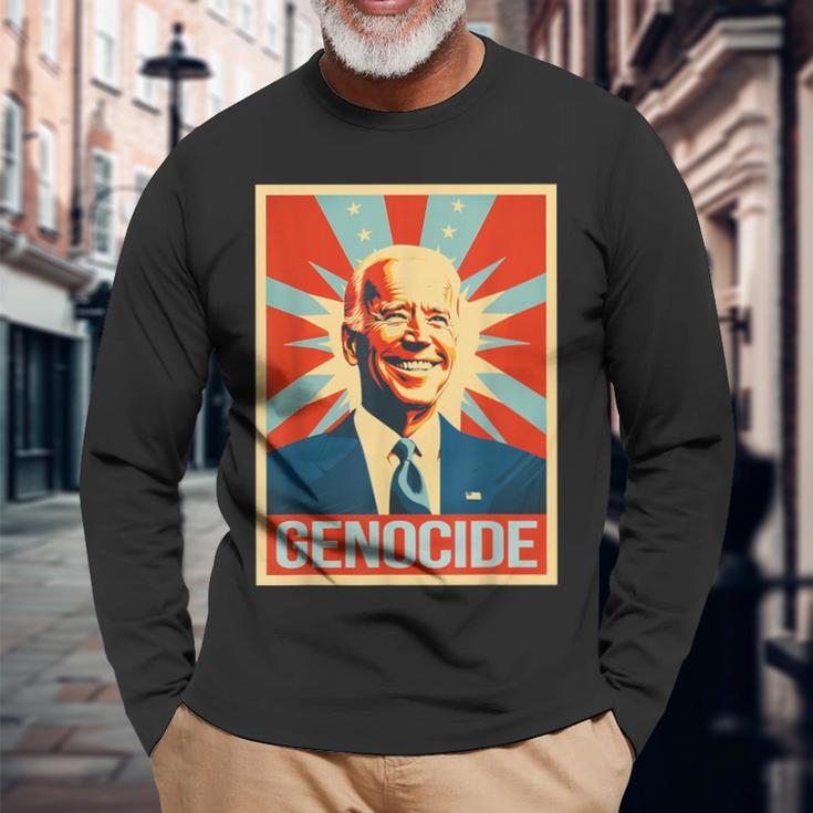 Joe Biden Genocide Anti Biden Conservative Political Long Sleeve T-Shirt Gifts for Old Men