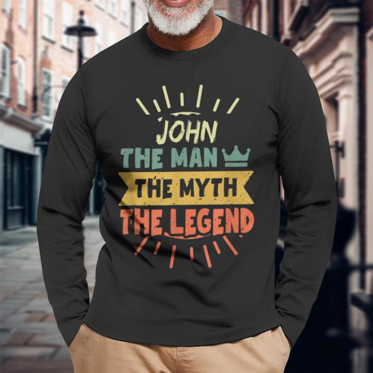 John The Man The Myth The Legend Custom Name Long Sleeve T-Shirt Gifts for Old Men