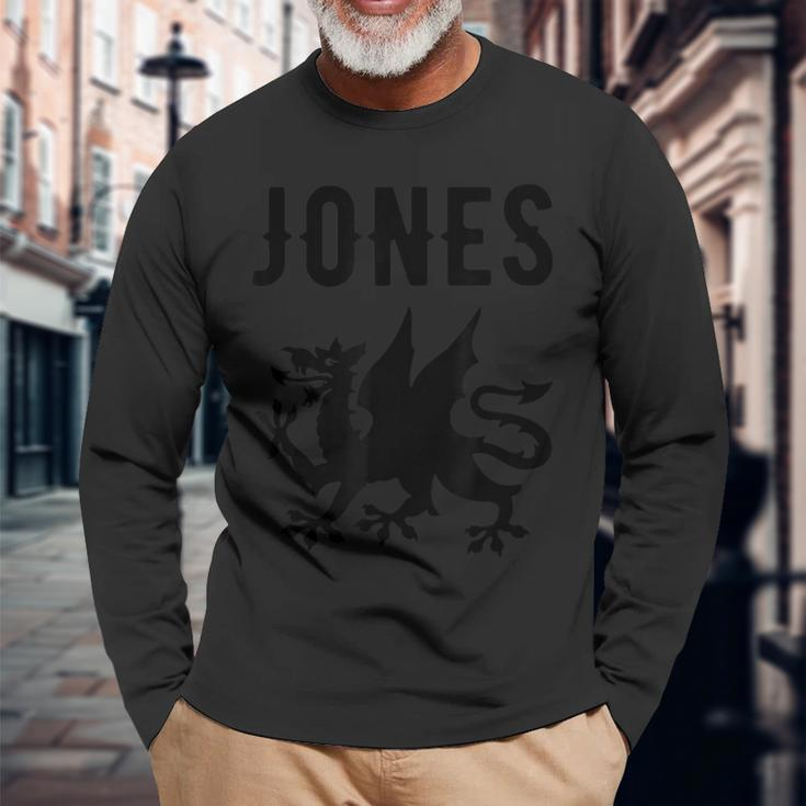 Jones Surname Welsh Family Name Wales Heraldic Dragon Long Sleeve T-Shirt Gifts for Old Men