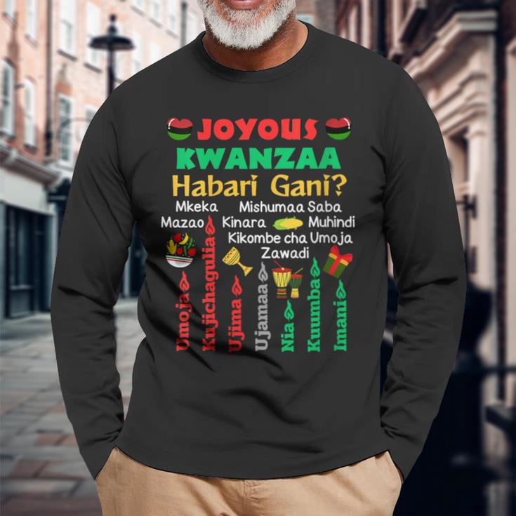 Joyous Kwanza Habari Gani African American Cultural Festival Long Sleeve T-Shirt Gifts for Old Men