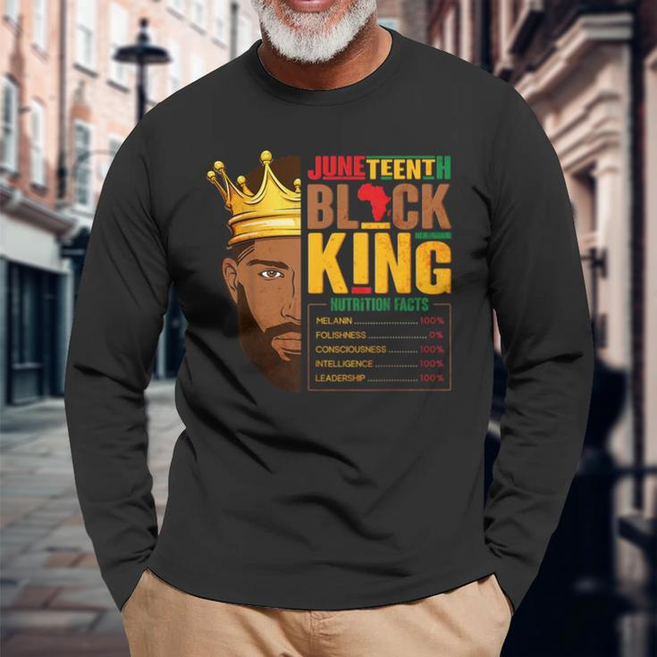 Junenth Black King Nutritional Facts Pride African Mens Long Sleeve T-Shirt Gifts for Old Men