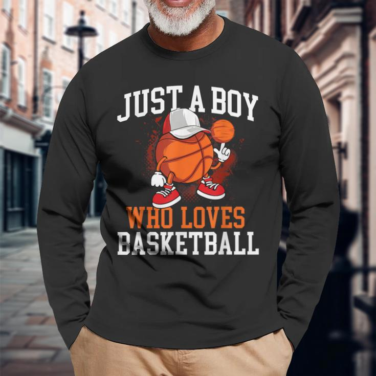 Just A Boy Who Loves Basketball Player Hoops Long Sleeve T-Shirt Gifts for Old Men
