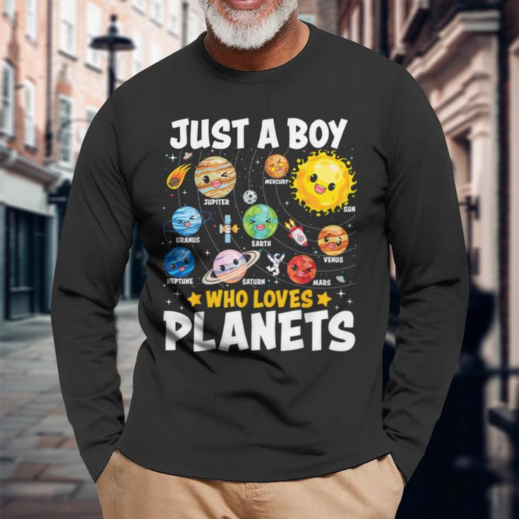 Just A Boy Who Loves Planets Astrology Space Solar Systems Long Sleeve T-Shirt Gifts for Old Men