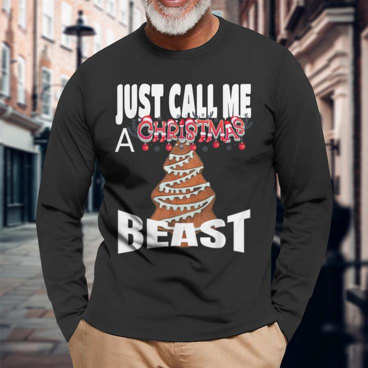 Just Call A Christmas Beast With Cute Ginger Tree Cookie Long Sleeve T-Shirt Gifts for Old Men