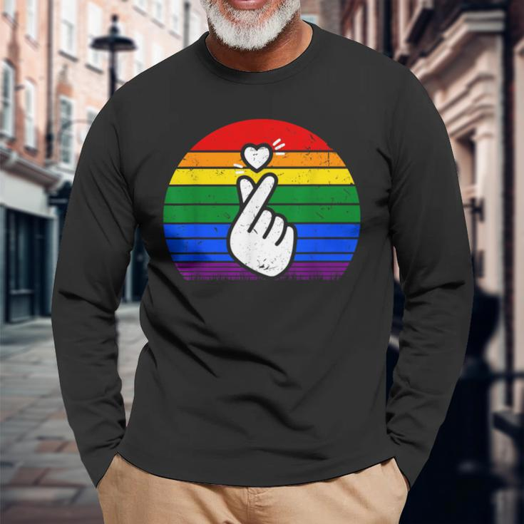 K-Pop Heart Hand Lgbt Gay Pride Retro Vintage Lgbtq Pride Long Sleeve T-Shirt Gifts for Old Men