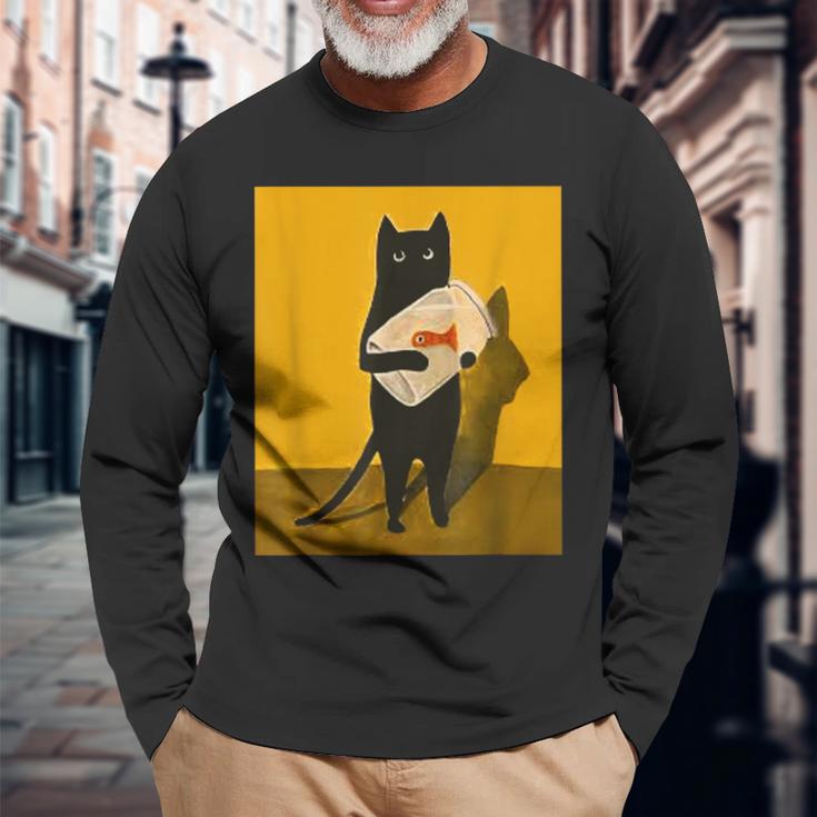 Katze Hält Goldfischglas-Kunstdesign Langarmshirts Geschenke für alte Männer