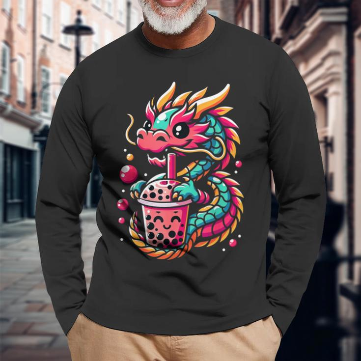 Kawaii Mythical Animals Kid Boba Tea Dragon Long Sleeve T-Shirt Gifts for Old Men