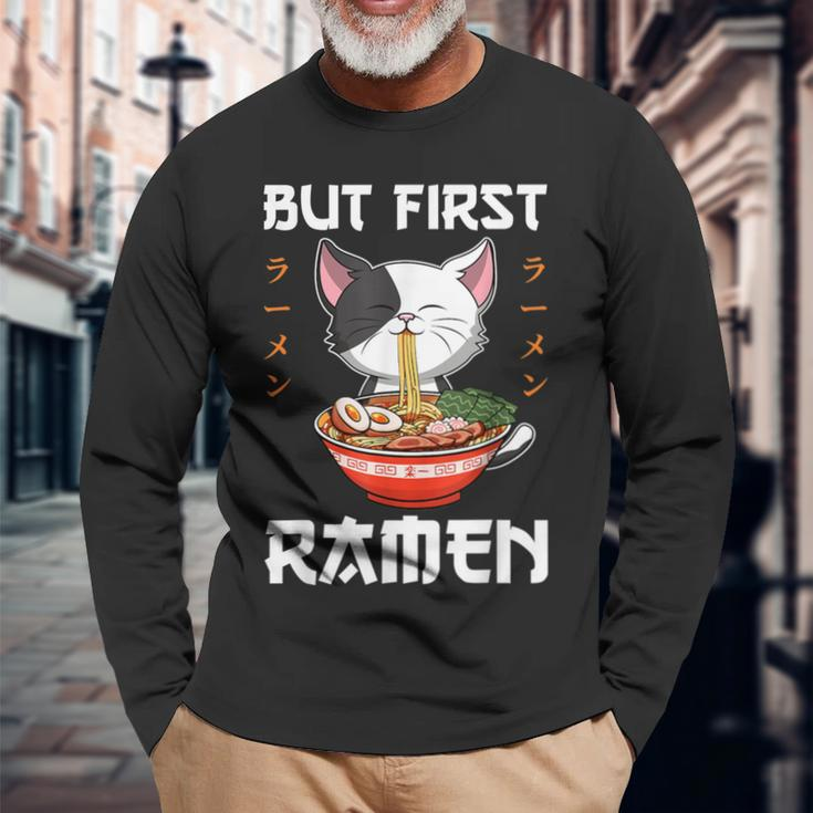 Kawaii Neko Ramen Lover Japanese Noodle Anime Long Sleeve T-Shirt Gifts for Old Men