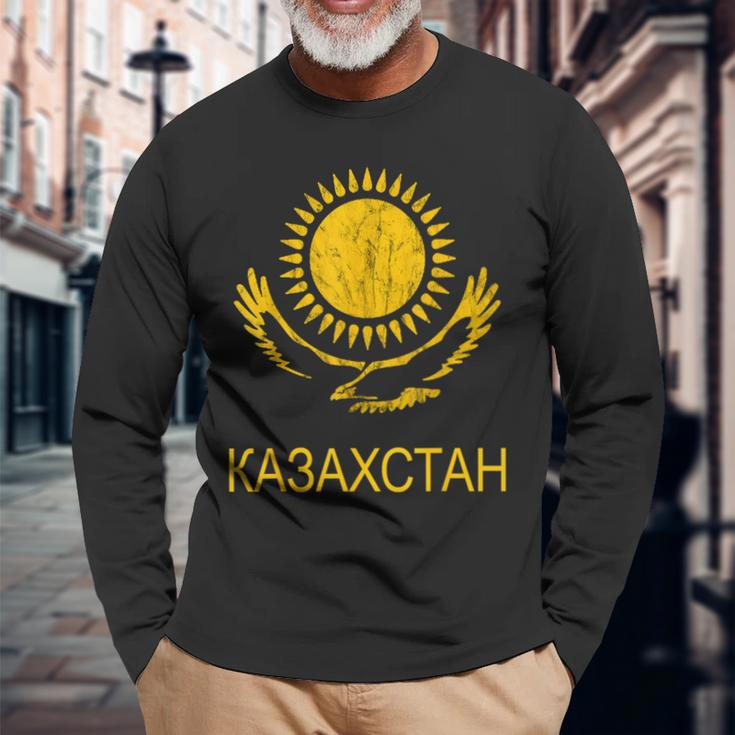 Kazakhstan Eagle Kazakh Pride Kazakh Kazakh Langarmshirts Geschenke für alte Männer