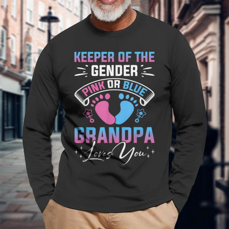 Keeper Of The Gender Pink Or Blue Grandpa Loves You Long Sleeve T-Shirt Gifts for Old Men