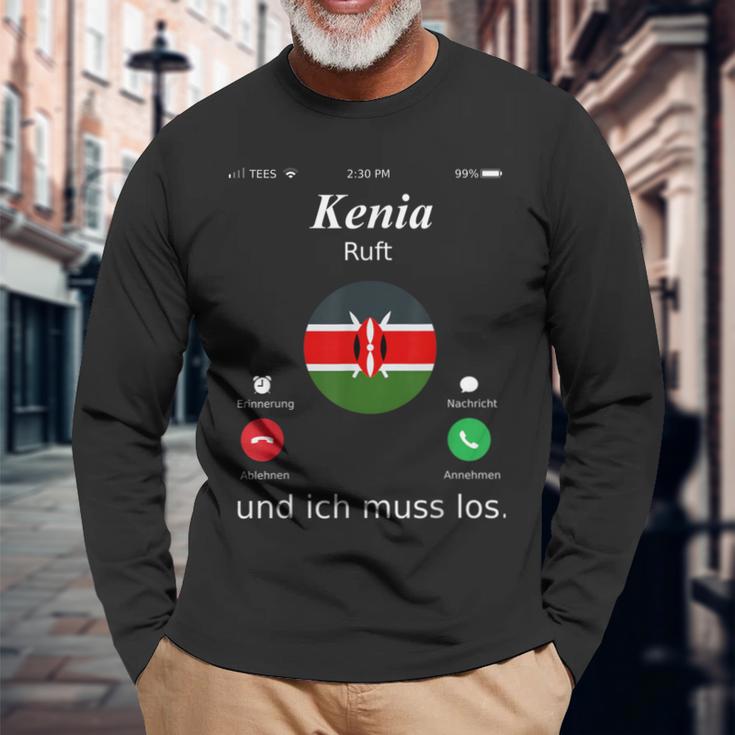 Kenya Ruft Und Ich Muss Los Kenya Flag Langarmshirts Geschenke für alte Männer