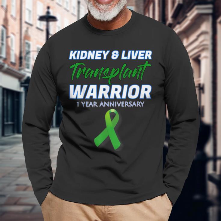 Kidney Liver Transplant 1 Year Anniversary Warrior Survivor Long Sleeve T-Shirt Gifts for Old Men