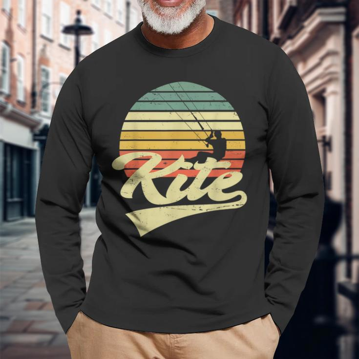 Kite Kiten Kiteboarding Kitesurfing Surf Vintage Retro Langarmshirts Geschenke für alte Männer