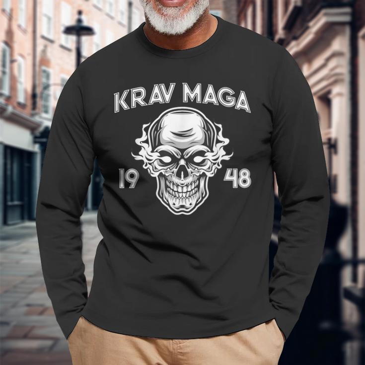 Krav Maga Gear Israeli Combat Training Self Defense Skull Long Sleeve T-Shirt Gifts for Old Men