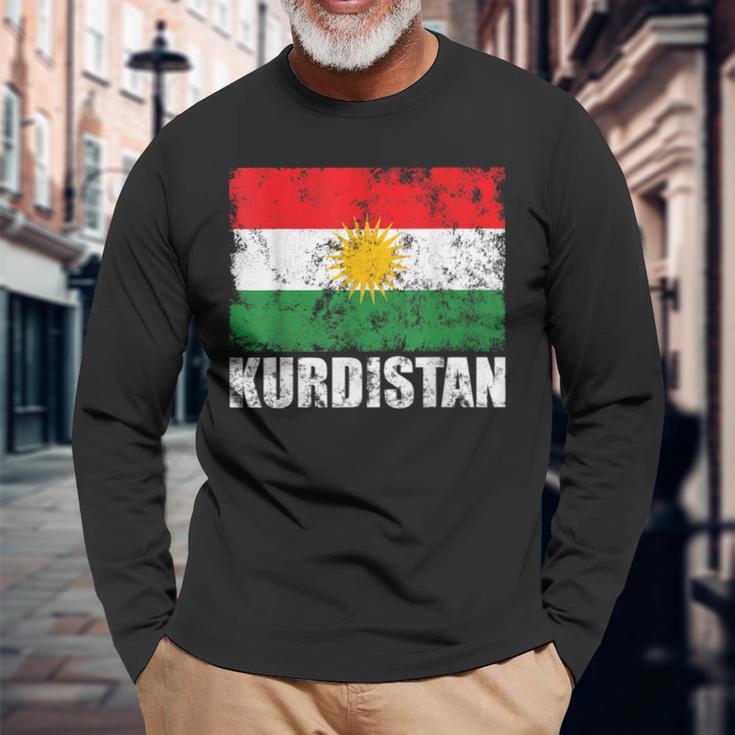 Kurdistan Flag Rojava Kurdish Kurds Langarmshirts Geschenke für alte Männer