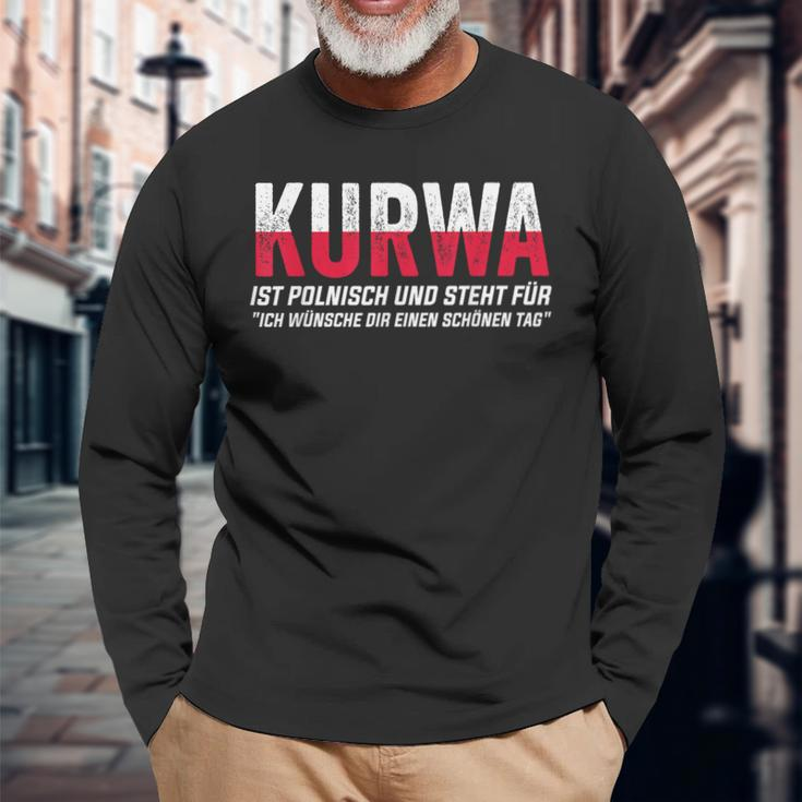 Kurwa Schwarzes Langarmshirts, Humorvolles Polnischer Spruch Design Geschenke für alte Männer