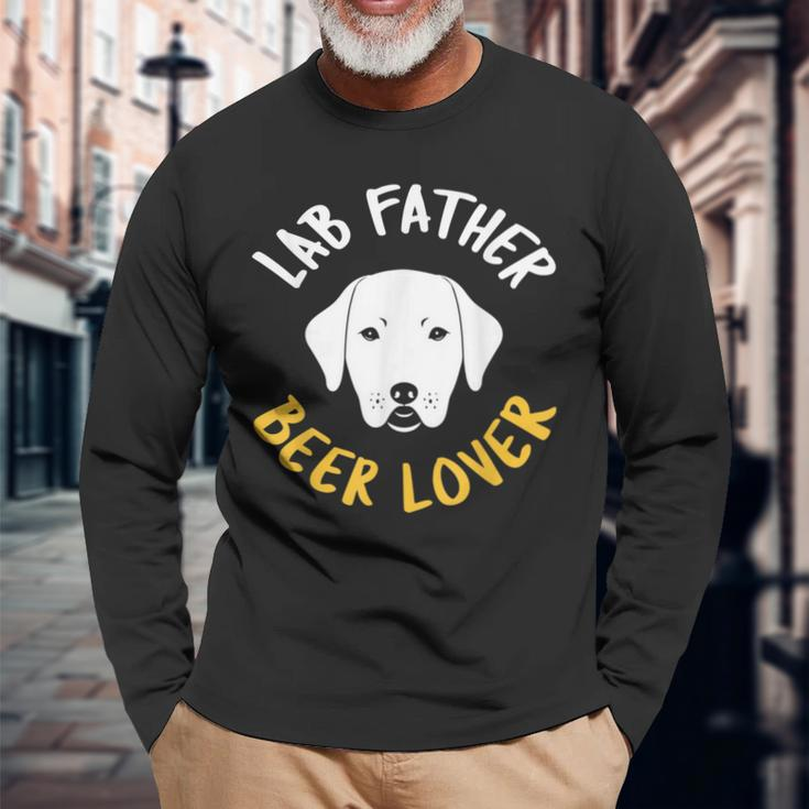 Lab Dog Father Beer Lover Best Labrador Retriever Dog Dad Long Sleeve T-Shirt Gifts for Old Men
