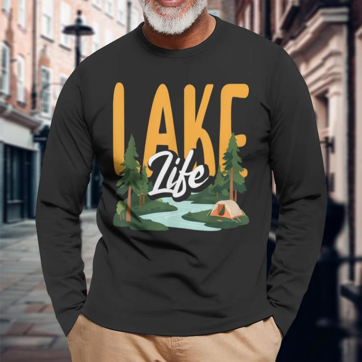 Lake Life Angeln Bootfahren Segeln Lustig Outdoor Langarmshirts Geschenke für alte Männer