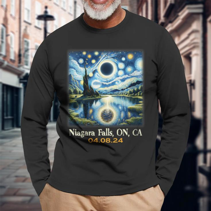 Lake Total Solar Eclipse Niagara Falls Ontario Canada Long Sleeve T-Shirt Gifts for Old Men
