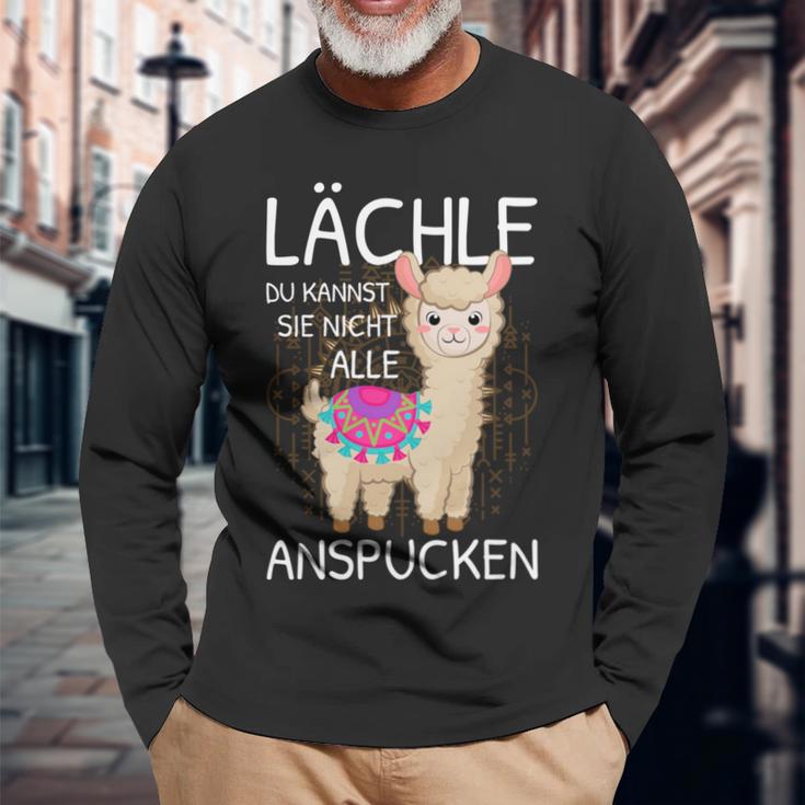 Lama Spruch Alpaka Lächle Du Kannst Sie Nicht Anspucken Lama Langarmshirts Geschenke für alte Männer