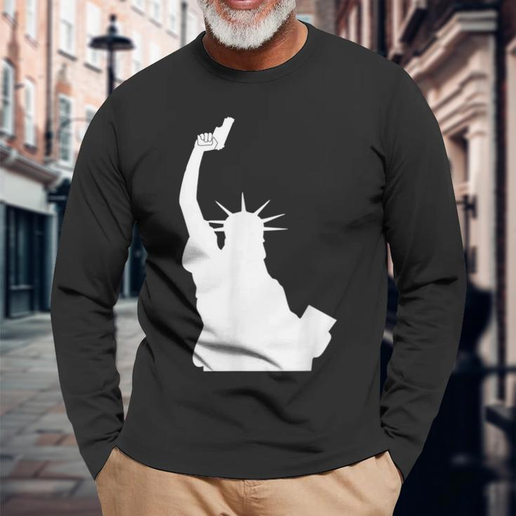 Let Freedom Ring Statue Of Liberty Picture Holding Gun Long Sleeve T-Shirt Gifts for Old Men