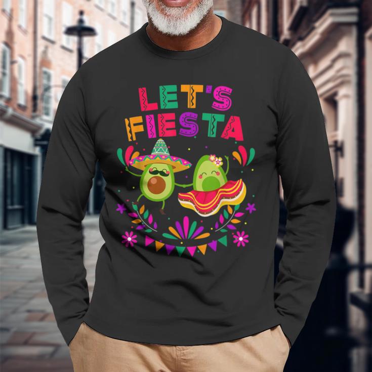 Let's Fiesta Avocado Dancing Cinco De Mayo Mexican Party Long Sleeve T-Shirt Gifts for Old Men