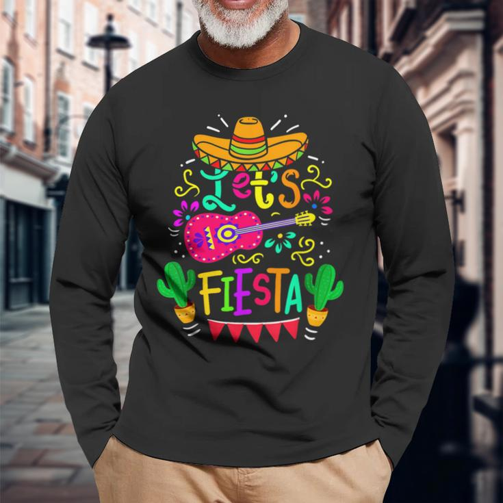 Let's Fiesta Cinco De Mayo Mexican Party Guitar Lover Long Sleeve T-Shirt Gifts for Old Men