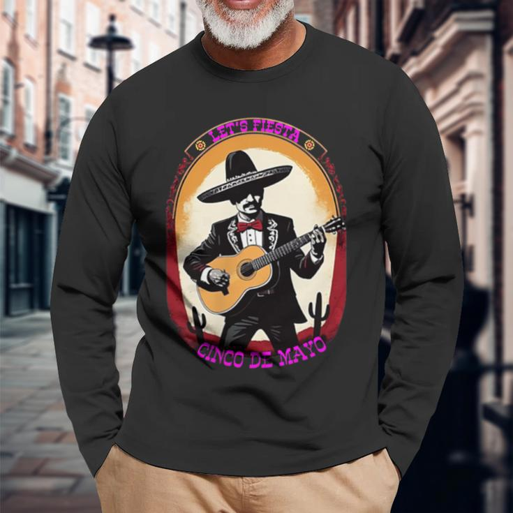 Let's Fiesta Cinco De Mayo Mexican Party Guitar Music Lover Long Sleeve T-Shirt Gifts for Old Men