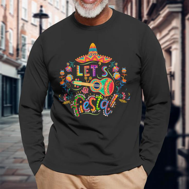 Let's Fiesta Cinco De Mayo Fiesta Squad Sombrero Hat Mexican Long Sleeve T-Shirt Gifts for Old Men