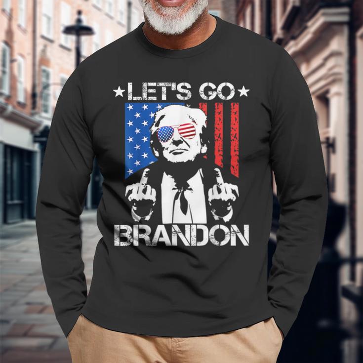 Let's Go Brandon Pro Trump 2024 Flag Anti Joe Biden Long Sleeve T-Shirt Gifts for Old Men