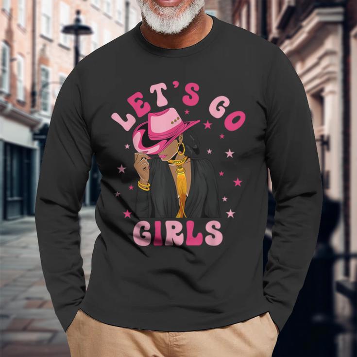 Let's Go Girls Western Black Cowgirl Bachelorette Party Long Sleeve T-Shirt Gifts for Old Men