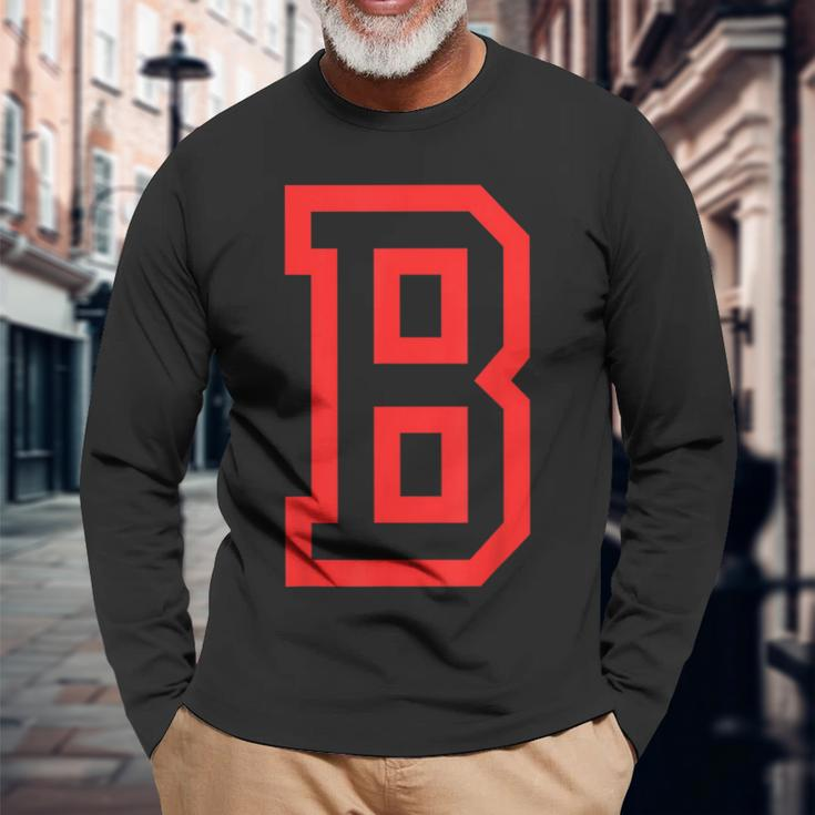 Letter B Large And Bold Outline In Red Long Sleeve T-Shirt Gifts for Old Men