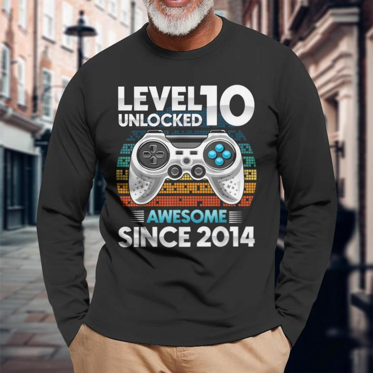 Level 10 Unlocked Awesome Since 2014 10Th Birthday Boys Long Sleeve T-Shirt Gifts for Old Men