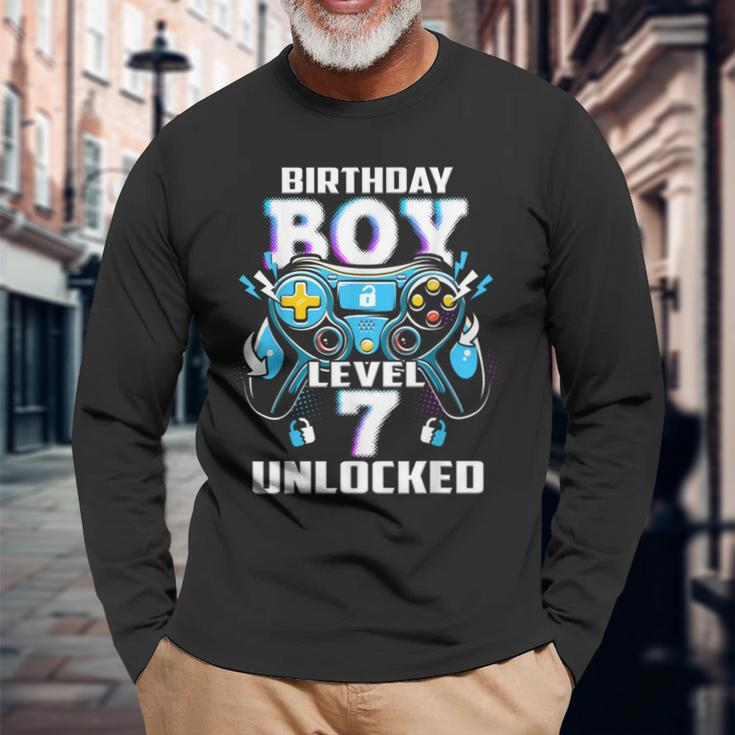 Level 7 Unlocked Video Game 7Th Birthday Gamer Boys Long Sleeve T-Shirt Gifts for Old Men