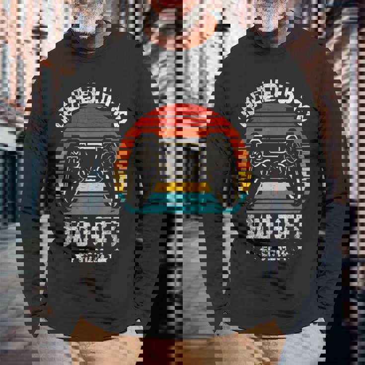 Leveled Up To Dad Of 3 Three Daddy Again 2024 Father's Day Long Sleeve T-Shirt Gifts for Old Men