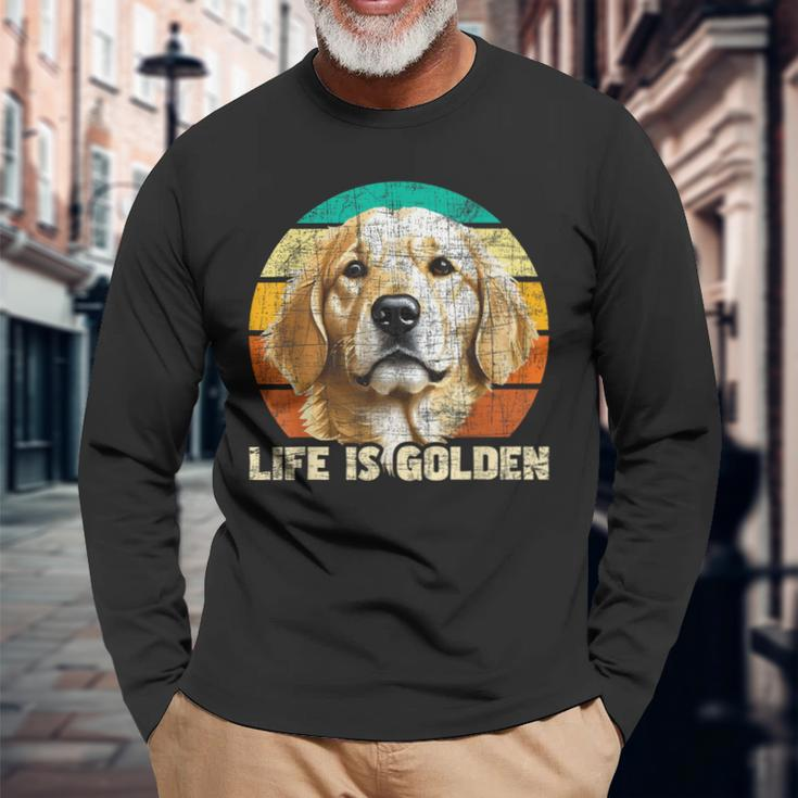 Life Is Golden Retro Vintage Dog Owner Canine Lover Long Sleeve T-Shirt Gifts for Old Men