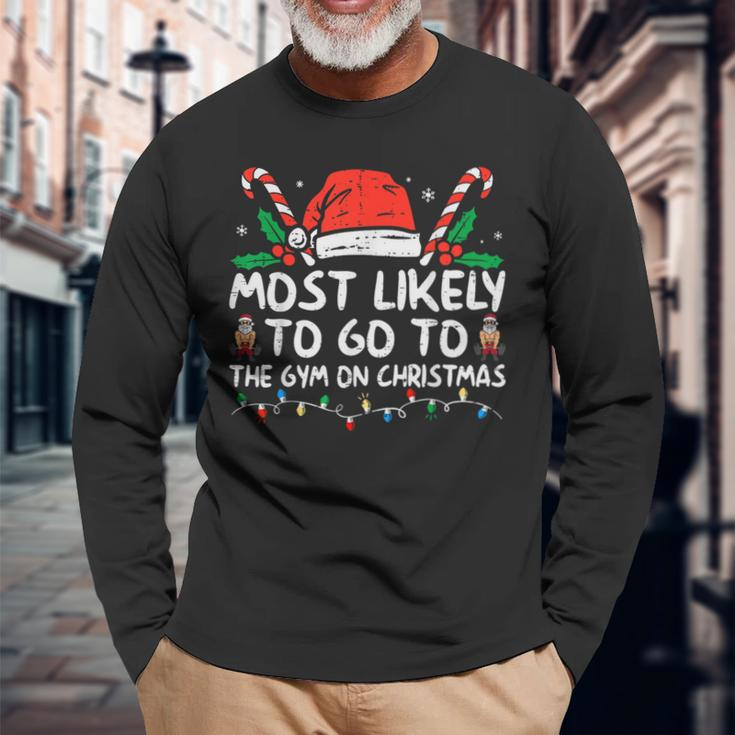 Most Likely To Go To The Gym On Christmas Family Pajamas Long Sleeve T-Shirt Gifts for Old Men