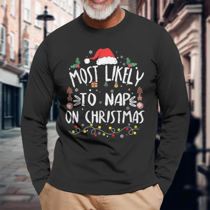Most Likely To Nap On Christmas Award-Winning Relaxation Long Sleeve T-Shirt Gifts for Old Men