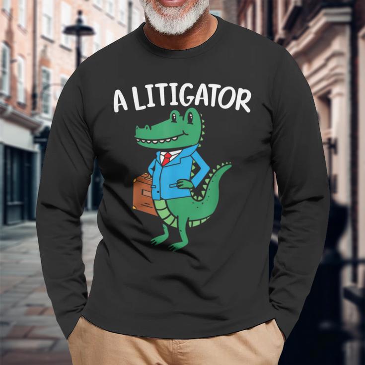 A Litigator Alligator Lover Law Justice Attorney Lawyer Long Sleeve T-Shirt Gifts for Old Men