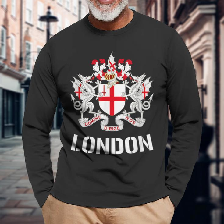 London City Crest Emblem Uk Britain Queen Elizabeth Long Sleeve T-Shirt Gifts for Old Men