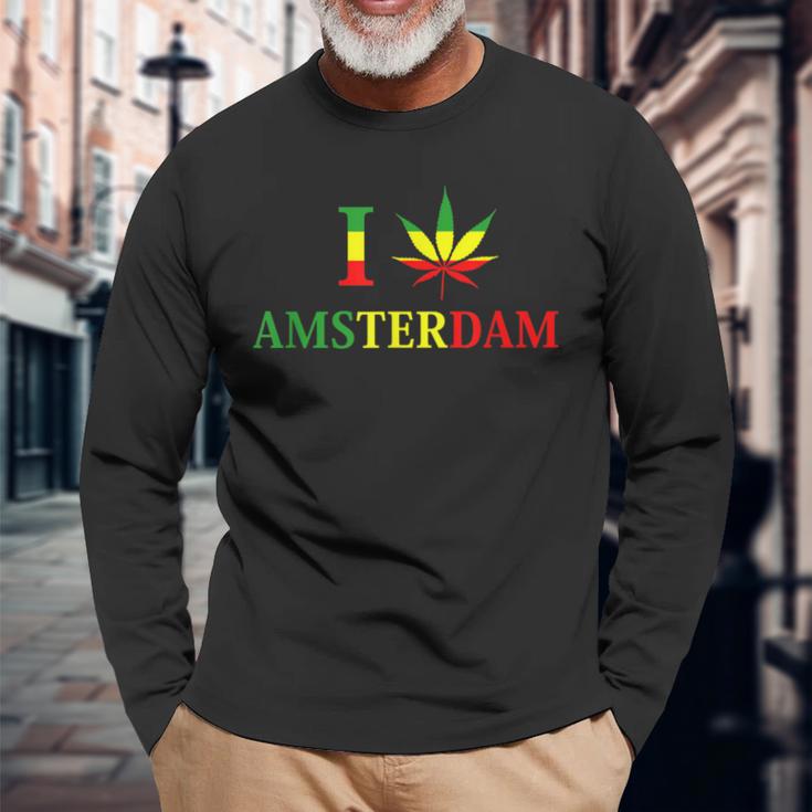 I Love Amsterdam Hemp Leaf Reggae Kiffer Langarmshirts Geschenke für alte Männer