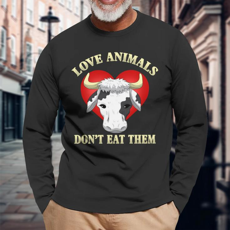 Love Animals Don't Eat Them Vegan Vegetarian Cow Face Long Sleeve T-Shirt Gifts for Old Men