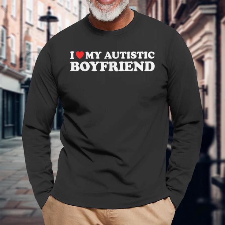 I Love My Autistic Boyfriend Bf I Heart My Boyfriend Long Sleeve T-Shirt Gifts for Old Men